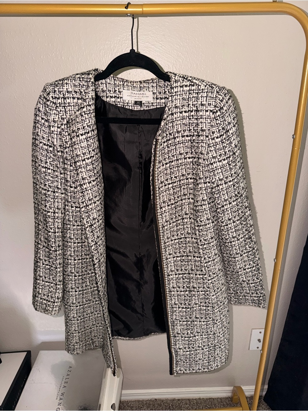 Tahari Black & White Tweed Open-Front Blazer